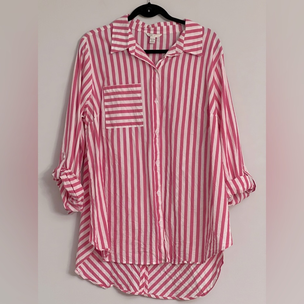 Cato Pink and White Striped Button Down Shirt